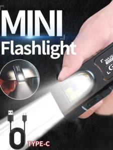 LED COB Flashlight Type C Rechargeable Portable Mini Torch Pocket Lantern Flood Work Light with Clip Magnet For Emergency