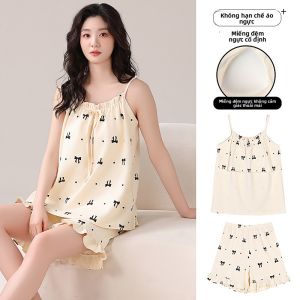 Bộ đồ ngủ nữ MiiOW bằng cotton có đệm ngực thoải mái và thoáng khí
