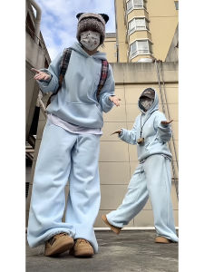 ผู้หญิง สไตล์อเมริกัน เสื้อฮู้ด กางเกงวอร์ม ชุดกีฬา ลำลอง หลวม ฮิปฮอป ฤดูใบไม้ร่วง ฤดูหนาว ชุดสองชิ้น นักเรียน สวมใส่