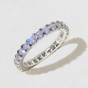 Nhẫn Hứa Hẹn Bling Bling Dành Cho Nữ Của Huitan Với Đá CZ Tròn Màu Bạc Chất Lượng Cao Tinh Tế Nhẫn Cưới Tinh Tế Trang Sức Hợp Thời Trang