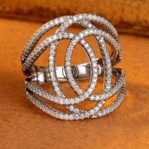 Huitan Cross Design Women Ring Fashion Elegant Wedding Party Hollow Lady Accessories Silver Color Modern Jewelry Inlaid Shiny CZ