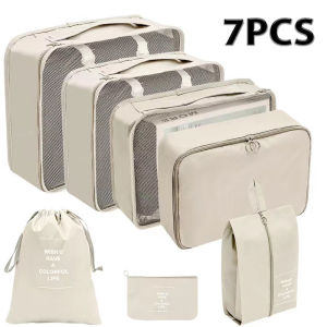 7PCS Luggage Organizer Set Storage Bag with Zipper Large Capacity Travel Organizer Set Compression Packing Bags Thickened Waterproof Dustproof Organizer Pouch Shoes Clothes Cosmetics Toiletries Packaging Packing Cubes for Travel Home Camping Business Trip