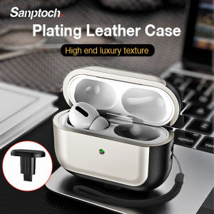 Sanptoch Luxury Plating Leather Airpods Case For Airpods Pro2 2023 / 2022 Protective Soft Casing For Airpods 3rd Military Shockproof Cover With Lanyard