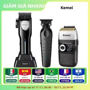 Bộ Dụng Cụ Cắt Tóc Chuyên Nghiệp Kemei Dành Cho Nam Máy Cạo Râu Điện Máy Tỉa Có Chiều Dài Có Thể Điều Chỉnh Cắt Ướt/khô KM-2299 KM-2026 KM-5083