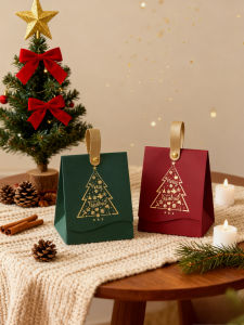 20PCSChristmas Gift Boxes with Leather Handles With "Christmas Tree" Pattern Christmas Surprise Gift Packaging Party Favor Boxes