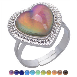 Fashion Love Peach Heart Temperature Control Color Mood Ring Adjustable Magic Multicolor Jewelry Rings for Women Gothic