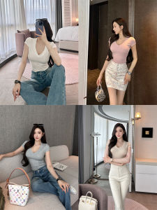 Áo Thun Co Dãn Ôm Sát Kẻ Sọc V-Neck
