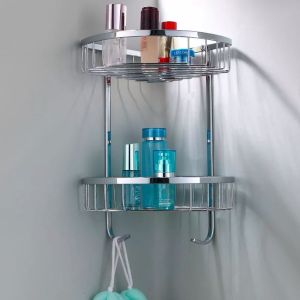 304 Stainless Steel Bathroom Storage Rack Bathroom Corner Basket Double-layer Corner Rack Triangle Net Basket Rack Bathroom Storage Rack