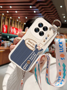 เคสโทรศัพท์ซิลิโคนสำหรับ Xiaomi 14 pro รุ่นใหม่พร้อมสายรัดข้อมือสีน้ำเงินและสีขาว ปกป้องเลนส์เต็มรูปแบบ ป้องกันการตกหล่น แบรนด์ดัง