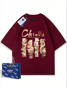American Print Round Neck 3/4 Sleeve T-Shirt