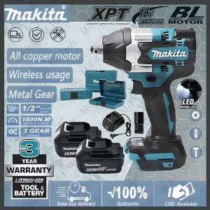 Makita 1800NM Cordless Impact Wrench 1/2" Removable Truck Wheel Drill With 2 Battery Brushless Electric Impact Wrench