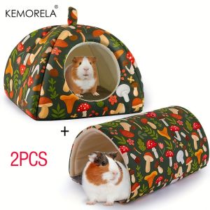 KEMORELA 2PCS Hamster House Warm Mat Soft Guinea Pig Nest Small Animal Sleeping Bed Mini Cage for Rabbit Squirrel