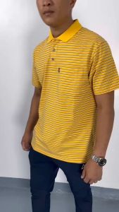 Yellow pinstripe Mens Polo Shirts High Quality Cotton Casual American Top