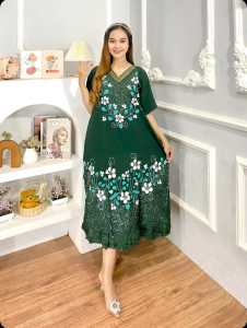 Daster wanita lukis 3d dress lukis bahan rayon santung premium