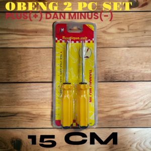 OBENG 2 PC SET 15CM PLASTIK MURAH PLUS MINUS D3610