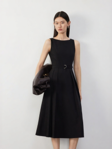 Vero Moda | Detachable Belt Solid Color A-line Sleeveless Midi Dress