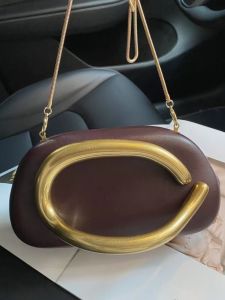 Gold Metal Closure Box Clutch Bag Women Evening Wedding Party Cute Purse Bag Handbag Dark Red Beige 2025 Spring New Fashion Chic
