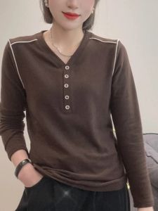 HUAXUNRAN | Warm V-Neck Long Sleeve T-Shirt for Women