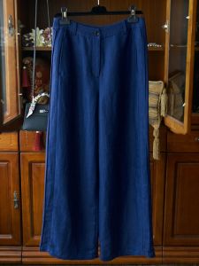 Sama High Fashion Electric Blue ผ้าไหม ผ้าลินิน ขากว้าง กางเกง สีน้ําเงินเข้มสบาย ผ้าไหม ผ้าลินิน ขากว้าง กางเกงขายาว สําหรับผู้หญิง