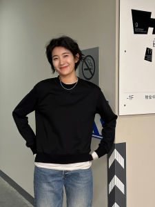 Langqing Simple round Neck Oversized Sweatshirt Womens Autumn New Casual Loose Base Layer Overhead Shirt Cotton Polyester