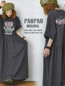 Cross-Border Japanese Loose plus Size Sweet round Neck Short Sleeve Front and Back Print Stitching Big Swing T-shirt Skirt below the Knee Dress