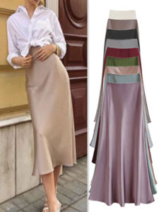 Elegant Silk Smooth Acetate Satin Midi Skirt Womens Summer Large Size Personality Butt Covering Fish Tail Long A-Line Skirt