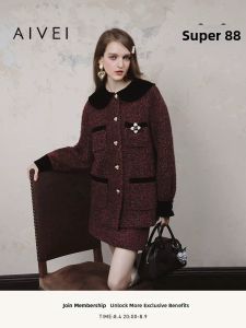 AIVEI | Doll Collar Mid-Length Red Jacket