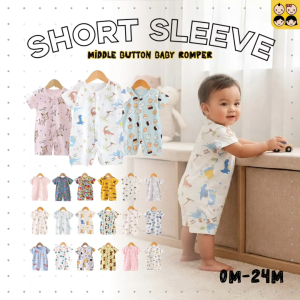 0m-24m Round Neck Middle Buttons Pure Cotton Baby Romper Newborn Infant Kids One Piece Baby Jumpsuit Baby Bodysuit Baju Baby Boy Baju Baby Girl
