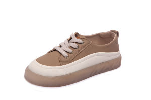 Spring 2025 Fashionable Versatile Soft Bottom Casual White Shoes Womens Thick Heel Slip-On round Toe Flat Bottom Solid Color