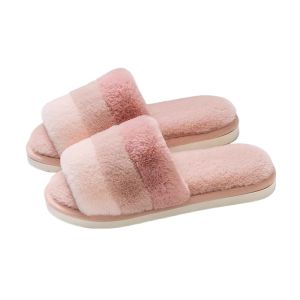 Home Cotton Slippers Couples Plush Toeless Fashion Warmth Winter Home Use Anti-Slip Daily Casual Striped Floor Shoes for Men And Women
