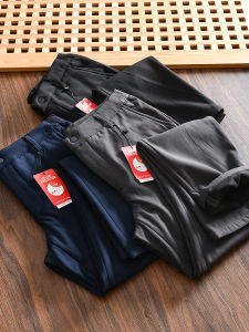 Mens Golf Series Fleece Lined Straight Leg Casual Pants Water Resistant Outdoor Autumn Winter Warm Trousers Fashion Urban Style