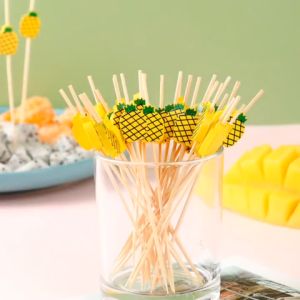 100Pcs Flamingo Cactus Disposable Bamboo Pick Buffet Food Dessert Fruit Stick Fork Cocktail Decor Wedding Birthday Party Supplies  Counts Bamboo Sticks Cocktail Picks  Disposable Burger Fixed Stick Bamboo Pick Stick Cute Fruit Stick Fork Cocktail Skewer