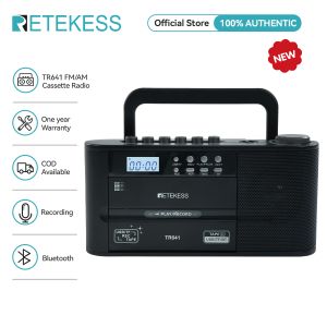 Retekess TR641 Cassette Player Radios Portable FM/AM Radios Recorder Long Battery Life High-Quality Radios Tape Player Supports Bluetooth and Built-in/external Microphone Recording (Black)