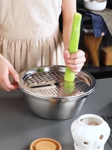 DuduMart 3 IN 1 Basin With Grater Slicer Stainless Steel Drain Basin Multifunctional Mixing Bowl Kitchen Bowl