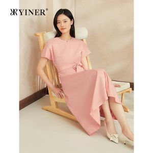Summer French Style Pink Fitted Flared Dress