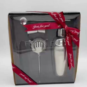 Cocktail Shaker Gift Box Set 5-Piece Stainless Steel Bartender Kit with Strainer Jigger & Ice Tongs