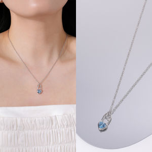 Float Vintage Heart Necklace for Women Silver Texture Colorful Zirconia Clavicle Chain Fashionable Korean Style Jewelry