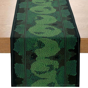 1 Piece of Forest-Themed Round Floral Pattern Table Runner Featuring Green Circular Flowers Suitable for Pastoral-Style Homes Forest-Themed Parties Etc