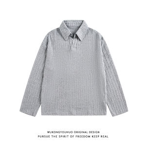 WUKONGYOUHUO | Spring Retro Texture POLO Collar Long Sleeve T-Shirt