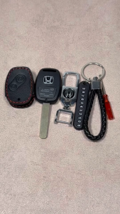 For Honda Jazz City CRV Civic Accord Remote Key Leather Case Cover Keychain