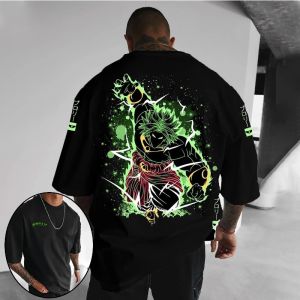 Bandai | Dragon Ball Mens T-Shirt Broly Japanese Animation Summer New Boys Childrens Short Sleeve American Parent-Child Clothing
