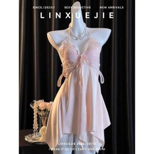 Váy Ngủ Ren Lụa Băng Thoải Mái Có Đệm Ngực Nơ Bướm Gợi Cảm Váy Ngủ Thanh Lịch Cho Nữ Quần Áo Mặc Nhà Mùa Hè 2025