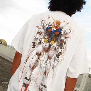 Bandai | TEE7 Japanese Anime Mobile Suit Gundam Summer Heavyweight Pure Cotton Vintage Short-sleeved T-shirts for Men and Women