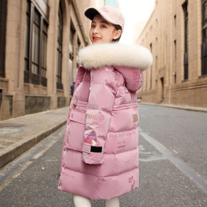 YUAAE -30℃ Winter Thick Long Jacket Girls Padded Warm Hooded Cotton Coat Children Clothing 5-12 Years Kids Parka Snowsuit Outerwear