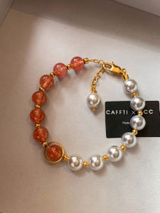 CAFFTI | Natural Pigeon Blood Red Strawberry Quartz Pearl Crystal Bracelet For Women Luxury Exclusive Elegant