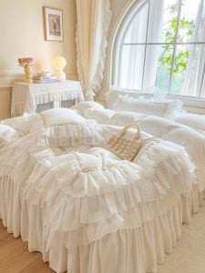 French Fairy Tale Thickened Milk Velvet Four Piece Set Princess Style Lace Bedspread Double Sided Coral Velvet White Bed Skirt