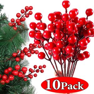 10/5/1Pcs Artificial Berries Branch Artificial Flowers Bouquet Red Holly Berry Stamen Plants For New Year Christmas Party Home Decor