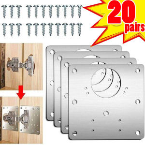 20 Pairs Cabinet Hinge Repair Plate / Stainless Steel Brackets / Kitchen Cupboard Door Hinges Mounting Plates / Mounting Plate with Screw Flat Fixing Brackets