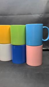 Set of 6 JMY Solid Color Ceramic Mugs - Vibrant Polka Dot Design