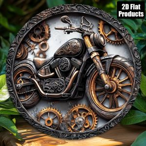 CIFbuy | Motor Cycle Vintage Metal Sign - 8x8 2D Flat Round Art with Chain & Gears Ideal for Bar/Home Christmas Gift for Riders